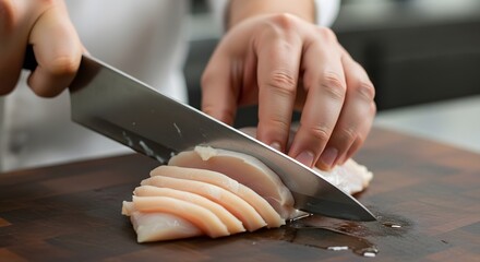 man hands cutting board with knife