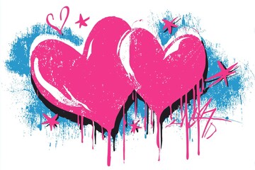 Graffiti Style Pink Hearts Illustration for Love Youth Culture and Valentine Design