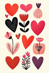 Cute Heart Flower Clip Art Set for Valentine Cards Kids Design and Branding