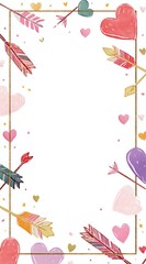 Romantic Arrow and Heart Frame Illustration Valentine Love Copy Space Background
