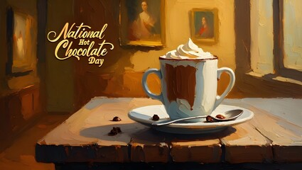 Warm national hot chocolate day with whipped cream cozy art