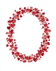 Romantic Oval Frame of Watercolor Hearts for Valentine Cards and Love Messages
