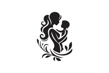 Happy Mother&rsquo;s Day Celebration with Mom and Child icon silhouette on white background.