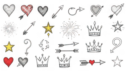 Set of tattoo design elements isolated on transparent background