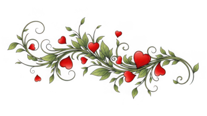 Decorative heart and vine illustration isolated on transparent background