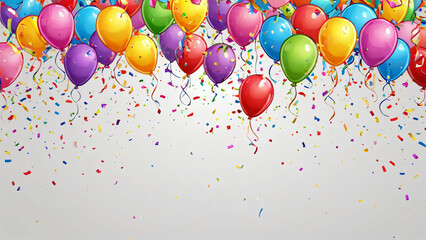 Eng beieinander h&auml;ngende bunte Partyballons mit dynamischem Konfetti-Effekt