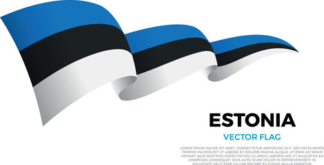 Flag of Estonia. Estonian and North European Culture. Shining flag with realistic shadows waving in three layers. The elegant curves and realistic shading create a sense of motion