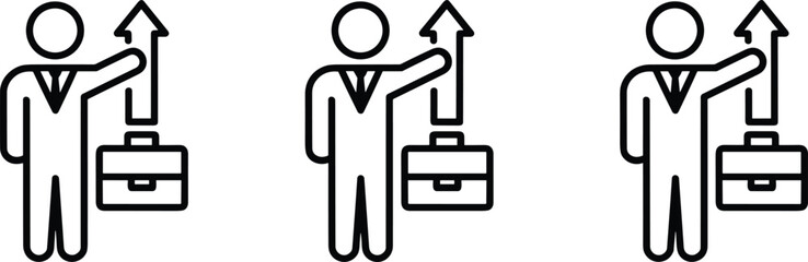Obraz premium Business professional icon set featuring a person with a briefcase and rising arrow for career growth and success.