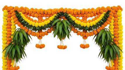 Decorative Indian Marigold Flower Toran for Diwali, Navratri, Ganesh Chaturthi and Traditional Home Decoration