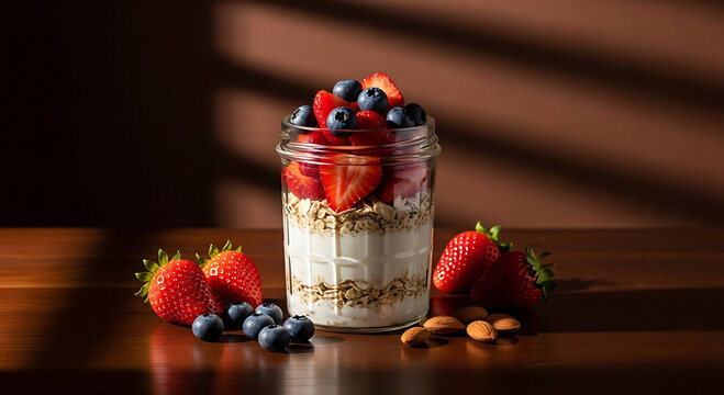"A delicious and healthy dessert of yogurt with granola - Powered by Adobe