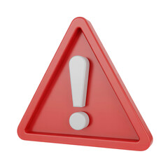A vibrant three dimensional red warning sign with a white exclamation point is shown on transparent background