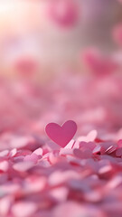 Pink heart stands out among many other hearts with blurred background. Love and romance concept for Valentine Day greeting card.