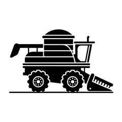 Combine Harvester as a simple single icon logo, line art, vector illustration , isolated on transparent background 