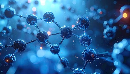 Microscopic view of molecular structures with interconnected spheres and luminous glows