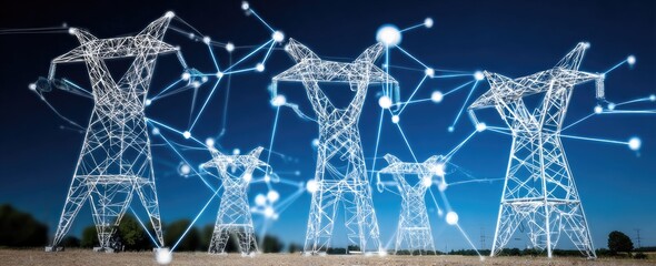Smart Grid Concept with Electrical Power Pylons and Network Connections.