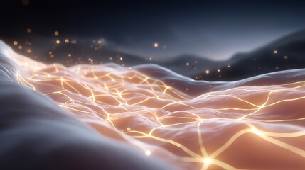 A dynamic medical illustration showing collagen fibers tightening beneath the skin&rsquo;s surface after treatment, rendered in glowing geometric patterns &mdash; scientific visualization, anti-aging