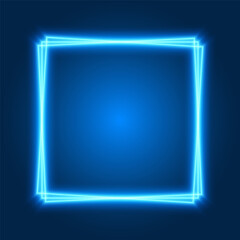 Neon blue square frame, vibrant glowing border, vector illustration.