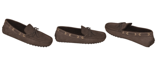 Set of stylish brown suede loafer, men's casual leather shoes, transparent background, Lightweight and flexible sneakers, ideal for casual and smart-casual outfits.