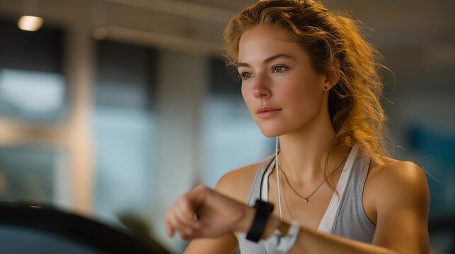 A smartwatch tester running treadmill trials to validate heart-rate accuracy, comparing live wrist readings with medical-grade chest sensors — wearable tech testing, biometric calibration, and - Powered by Adobe