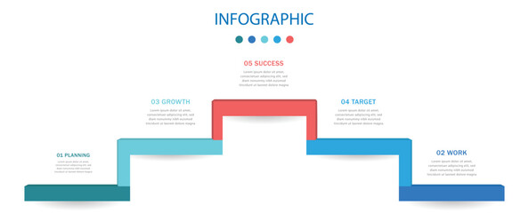 Step Process Infographic Diagram Template with Five Stages for Business Presentation.