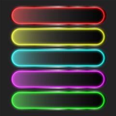 Rounded rectangle frame with neon glow, colorful set, vector illustration.