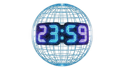 Digital clock displaying 23:59 isolated on transparent background