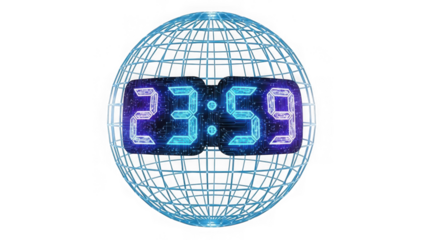 Digital clock displaying 23:59 isolated on transparent background
