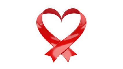 Red ribbon heart icon isolated on transparent background