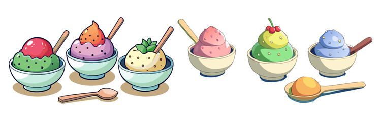 Colorful Shaved Ice Dessert Bowl Set with Multiple Flavors