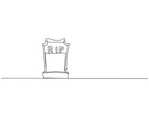 Continuous line drawing of gravestone with RIP word. Single line illustration of gravestone. Rememberance concept. Editable outline