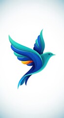 Fototapeta premium Stylized graphic design depicts a vibrant, flowing bird in mid-flight