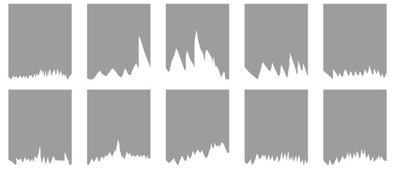 Realistic set of ripped white paper sheets. Torn crumpled paper pieces set isolated on background.  A collection of torn and frayed pieces of white paper.