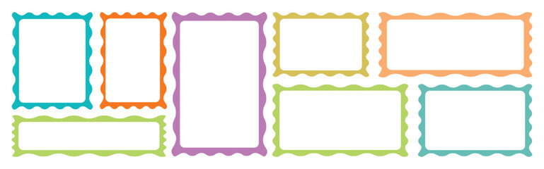 Colorful outline wavy zigzag rectangle frames set. Color squiggle stories frames set. collection of hand drawn, decorative borders, frames, abstract frame designs. 