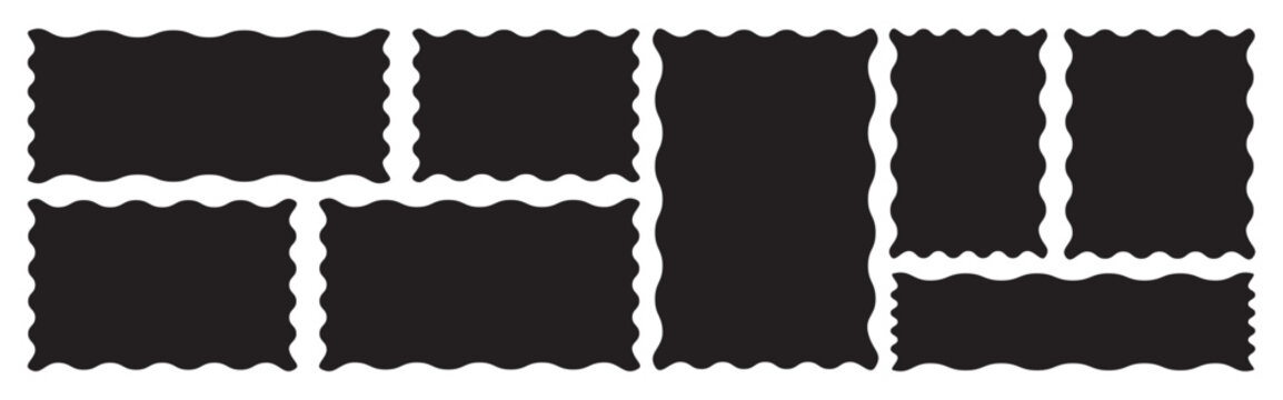 Zig zag wavy edge rectangle frame or border shapes set. Set of Rectangle frames zigzag edge with doodle curvy squiggly wavy, zigzag frame, zigzag edge stickers. 