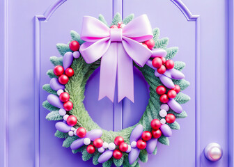 a wreath with pink and green decorations on it