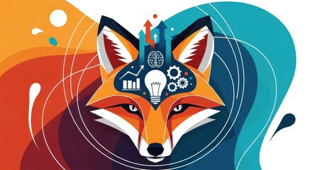 Obraz premium Stylized fox head illustration symbolizing intelligence and business strategy development
