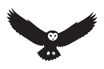 Silhouette of flying owl in black and white