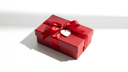 Obraz premium Festive red gift box with satin ribbon and heart charm, perfect for holidays and special occasions