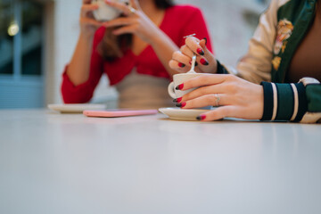 Friends enjoying coffee break in cafe