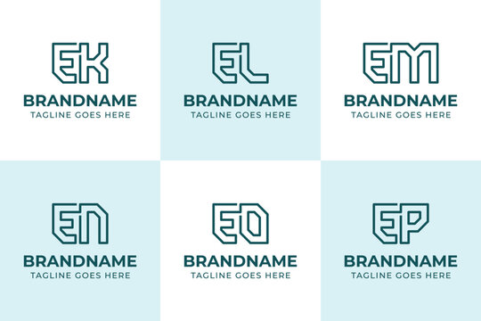 Letters EK EL EM EN EO EP Monogram Logo Set, for KE LE ME NE OE PE Initials