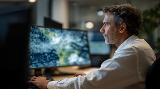 A weather scientist controlling a supercomputer simulation of impending storms, data clouds swirling as variables shift in real time &mdash; climate forecasting control, atmospheric modeling, and extreme