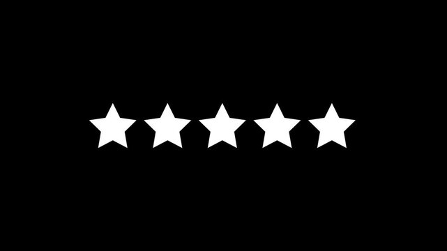 Five star rating icon animation isolated on a black background.
