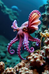 Dumbo octopus flapping its ear like fins near a deep sea hydrothermal vent