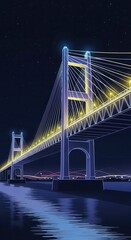Fototapeta premium Illuminated suspension structure spans dark water under a starry night sky