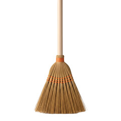 Natural fiber broom with wooden handle