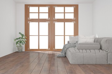 modern room with sofa and flower in flowerpot interior design. 3D illustration