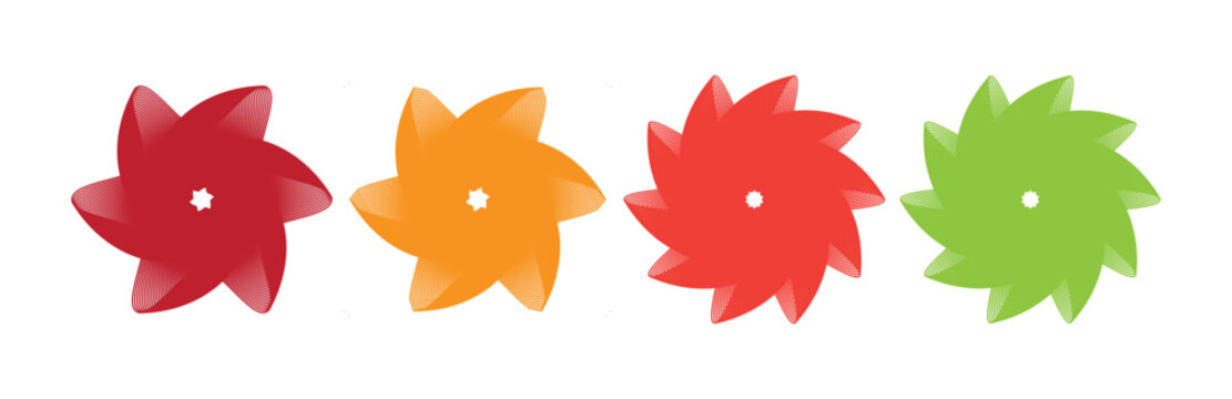 Abstract Colorful Spiral Flower Set &ndash; Modern Geometric Floral Design Illustration.