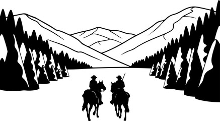 Cowboy Horse Ride in Mountain Wilderness &ndash; Western Vector Illustration