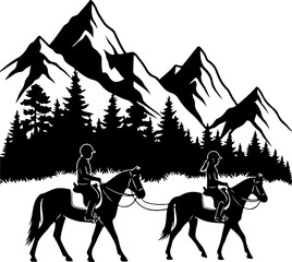 Cowboy Horse Ride in Mountain Wilderness &ndash; Western Vector Illustration