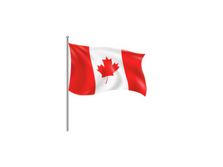 Canada flag waving vector illustration isolated on white background featuring national patriotic symbol design, red maple leaf artwork, country identity element for independence and celebration.